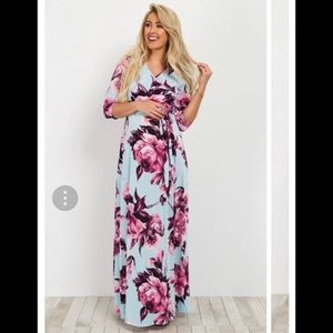 🌟 HOST PICK 🌟 Pink Blush Maternity Floral Long Sleeve Maxi Wrap Dress